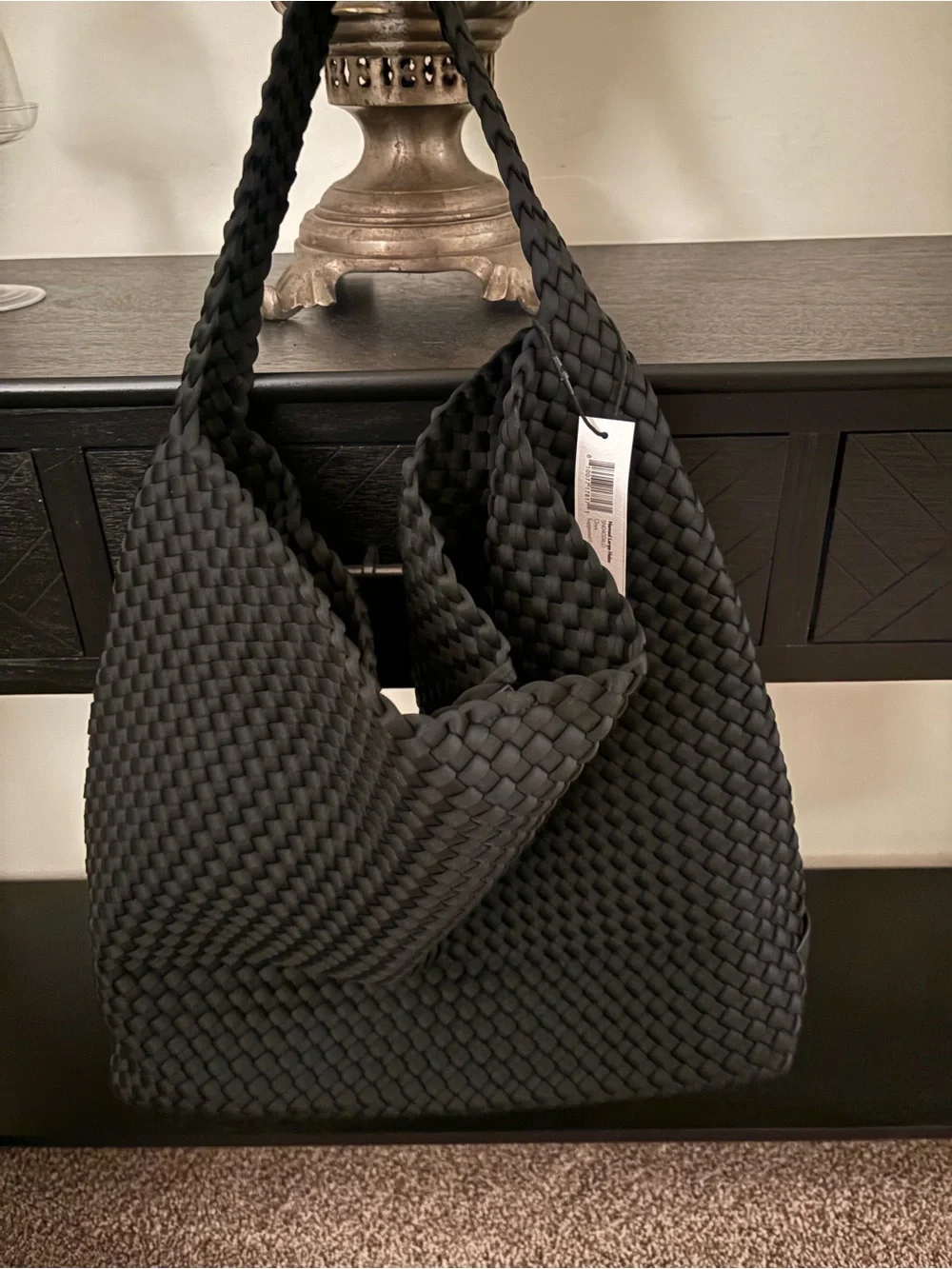 Naghedi Large Nomad  Black Woven Tote New with Tags
